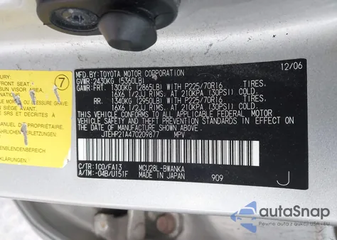 2007 Toyota Highlander V6 из США, поврежденный, VIN JTEHP21A470209877